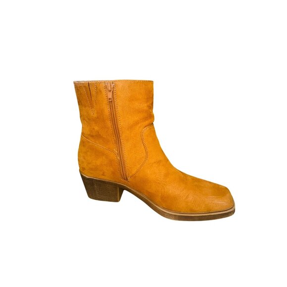 SO Camel Faux Suede Fringe Ankle Western Boots Wedge Heel 8.5 Boho Cowgirl - Picture 10 of 14